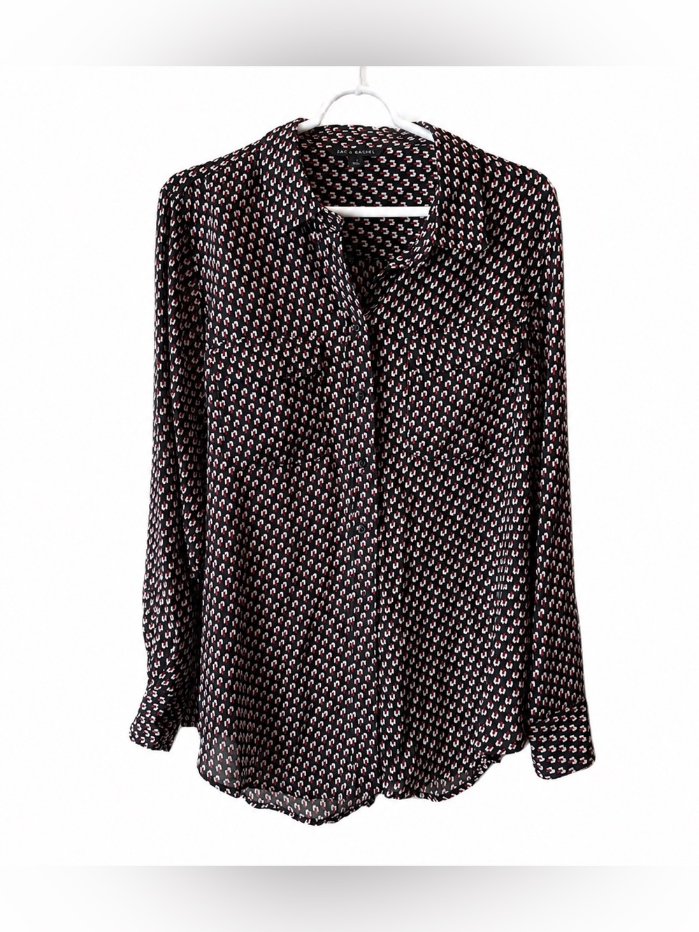 Zac & Rachel Women’s Black, Red and White Patterned Button Down Shirt XL